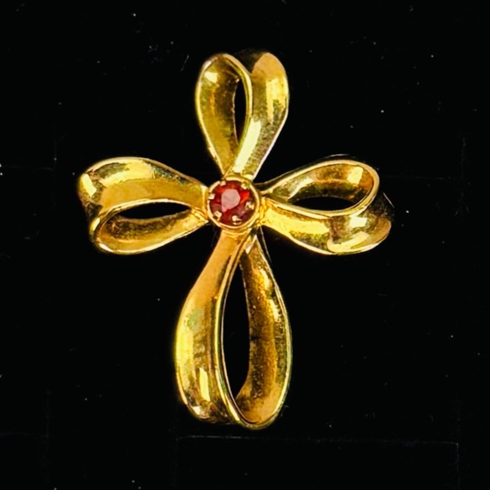 Vintage Goldtone Cross Pendant with Red Center Accent